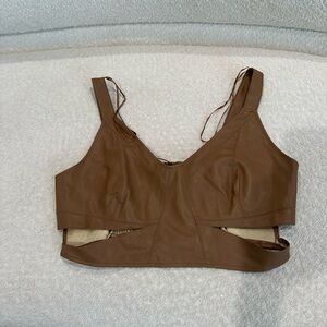 Zara Brown Cutout Faux-Leather Crop Top